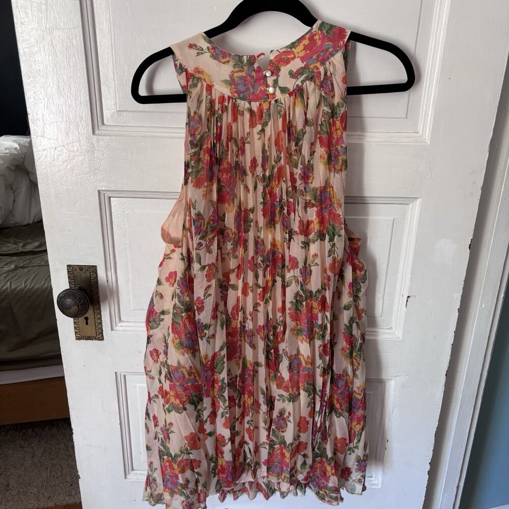 Free People Dress Womens Medium Floral Pleated Mini Chiffon Boho Cottagecore - Picture 5 of 5